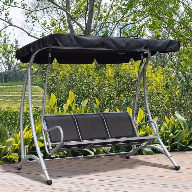 Outsunny 3 Seater Garden Swing Hammock with Sun Canopy in Black