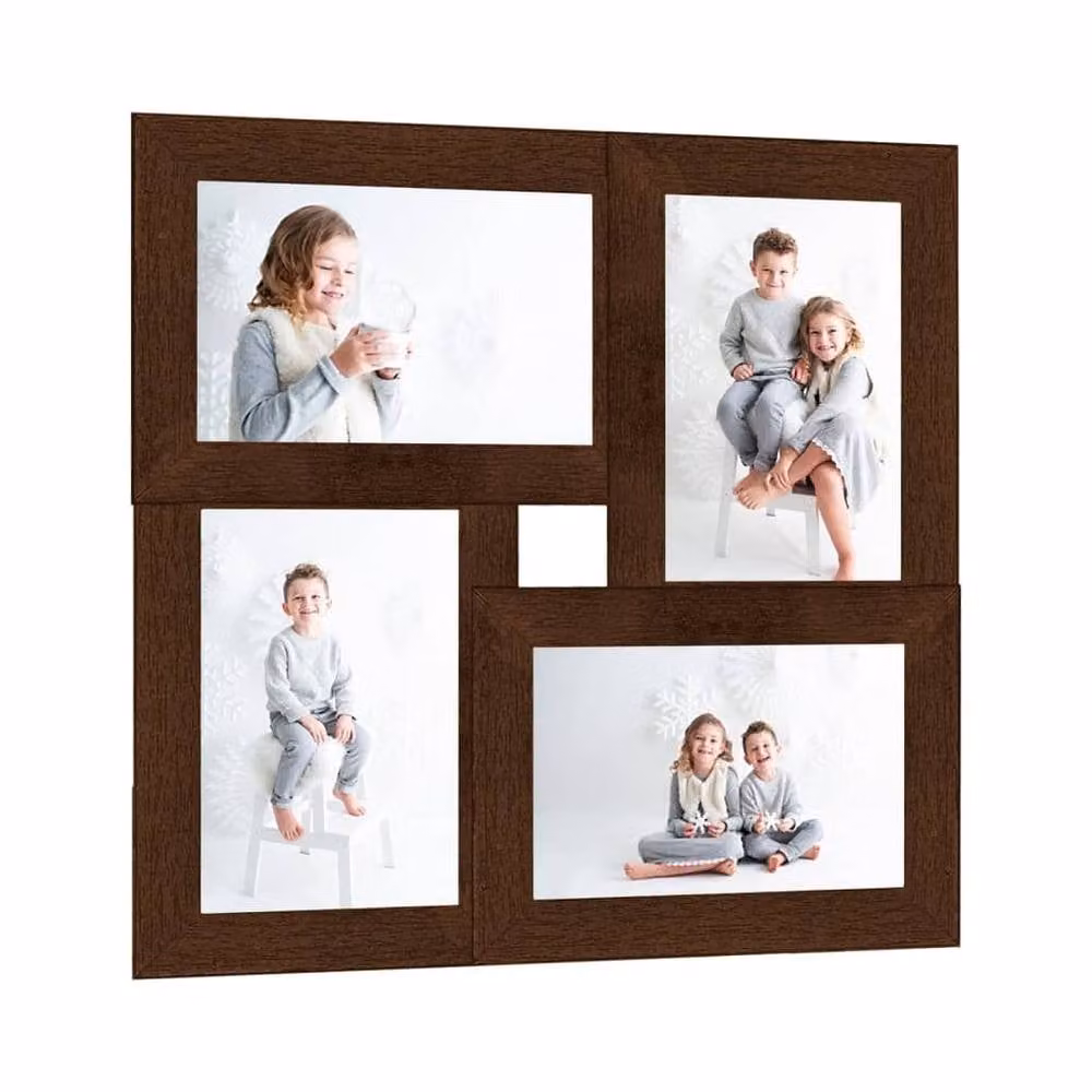 Berkfield Home Modern Collage Photo Frame, Dark Brown, Holds 4 Pictures, W/H: 13 x 18 cm – 1
