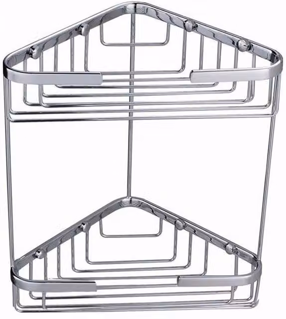 Nes Home Stainless Steel 2 Tier Wall Mounted Corner Caddy Storage Basket in Silver