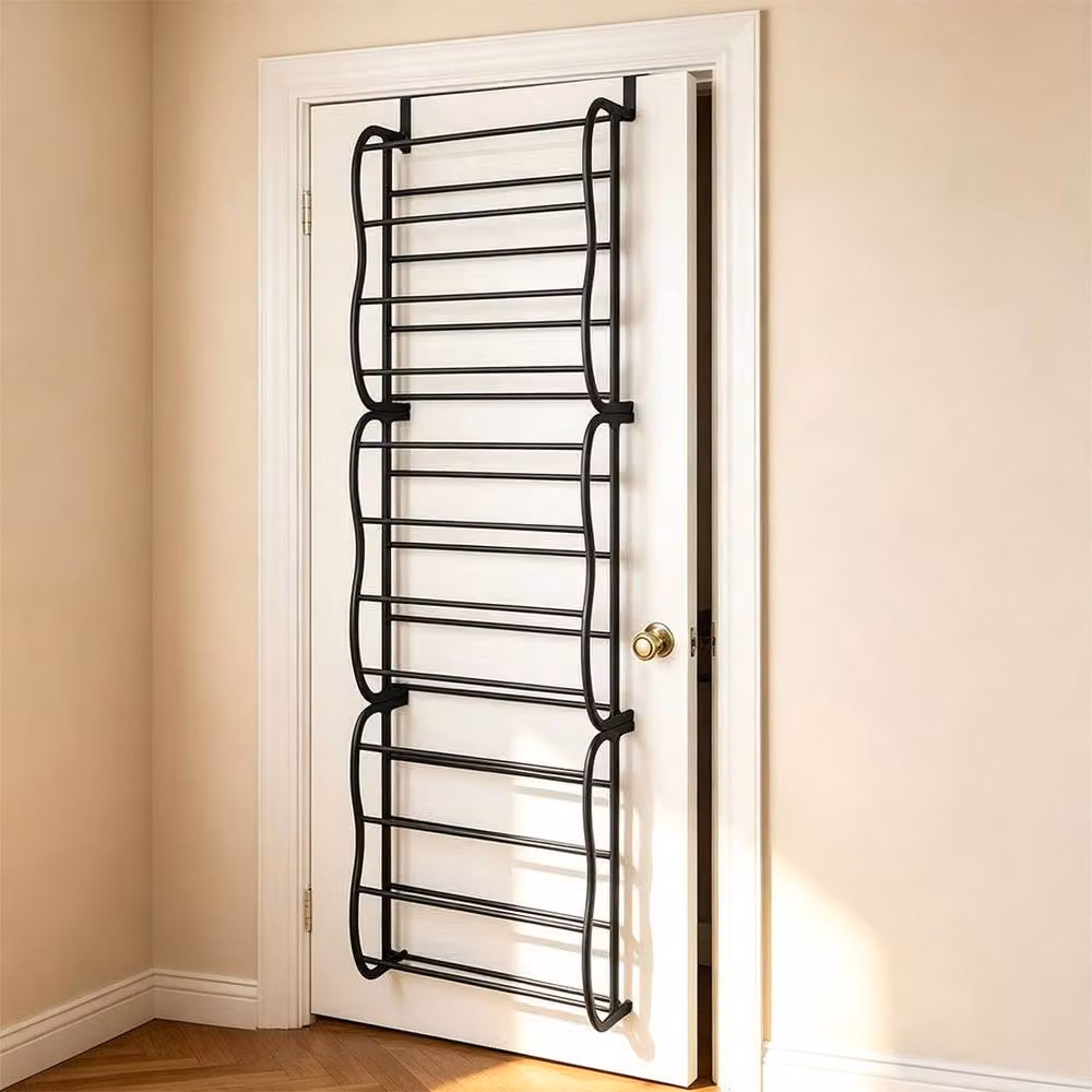Ventryn 12 Tier Over Door Hanging Shoe Rack Storage Stand, Black, H 180.0 x W 57.0 x D 19.0 cm – 5