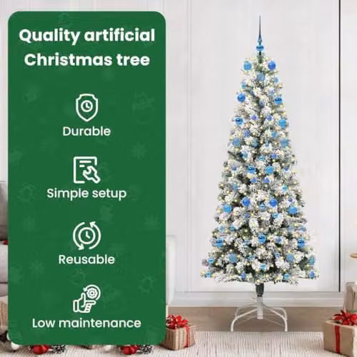 vidaXL Artificial Hinged Christmas Tree in Green and White, Height: 210 cm – 4