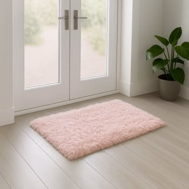 Velosso Supersoft Shaggy High Pile Rectangular Mat, Pink, W: 60 cm, D: 40 cm