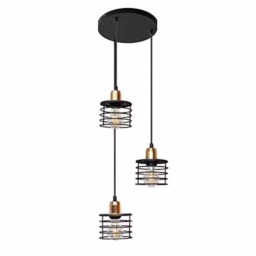 Netlighting Helam Edison Cluster Pendant Ceiling Light in Black and Copper, Diameter: 38 cm