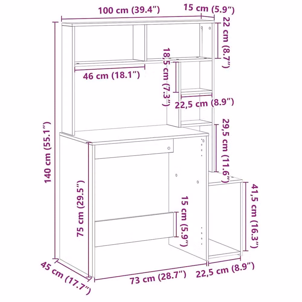 Berkfield Home Decorative Writing Desk with Shelves in Brown Old Wood, W/D/H: 100 x 45 x 140 cm – 4