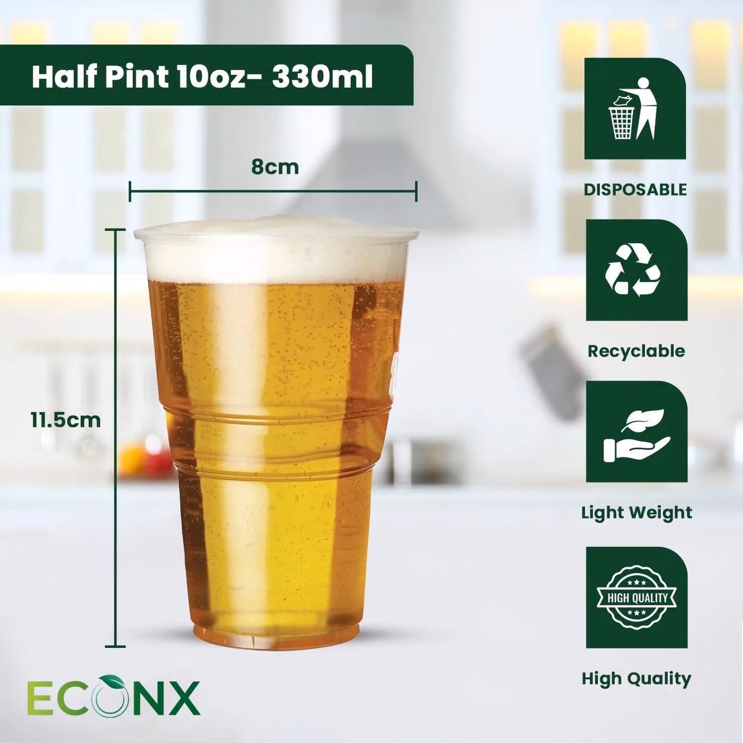 ECONX 1000 Pack Transparent Plastic Half Pint Tumbler Cups, 284ml – 2