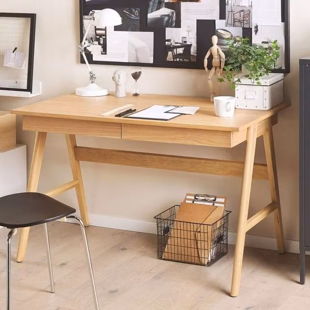 Wyld and Coco Brown Writing Desk with Lacquered Oak Legs and Two Drawers W/D/H: 120 x 75 x 70 cm
