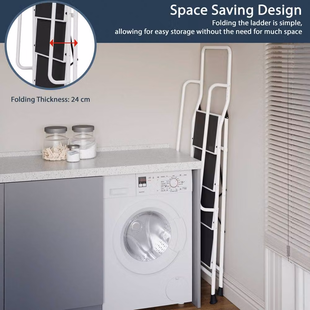 HD Designs Home Vida 4 Step Ladder with Handrail in White – 6