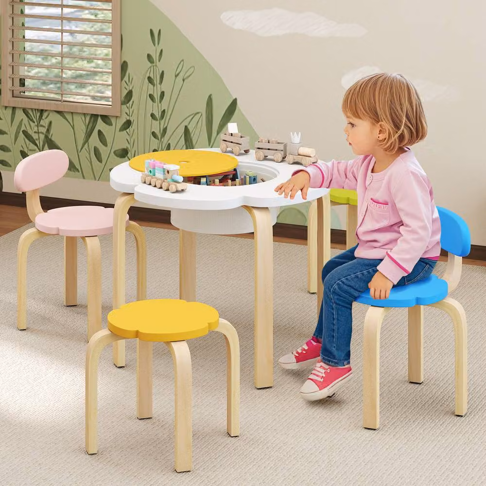 Costway Flower-shaped Wooden Childrens Play and Activity Table Set in Multicolour – 2
