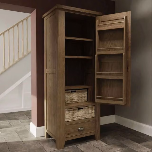 Home Source Holcombe Ready Assembled Oak Single Pantry Larder Kitchen Storage Unit in Brown