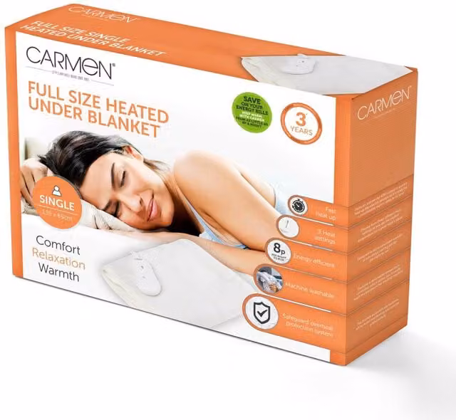 Carmen Gil Single Heated Under Blanket with Overheat Protection, White, W/D/H: 135 x 65 cm