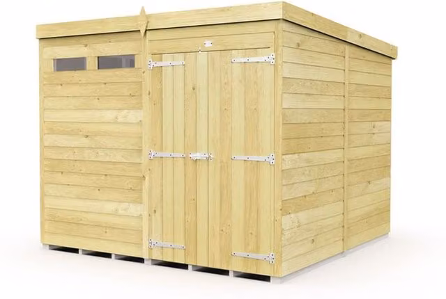 Buttercup Farm Pent Security Wood Shed with Double Doors, Brown, W: 243 cm, D: 231 cm, H: 201 cm