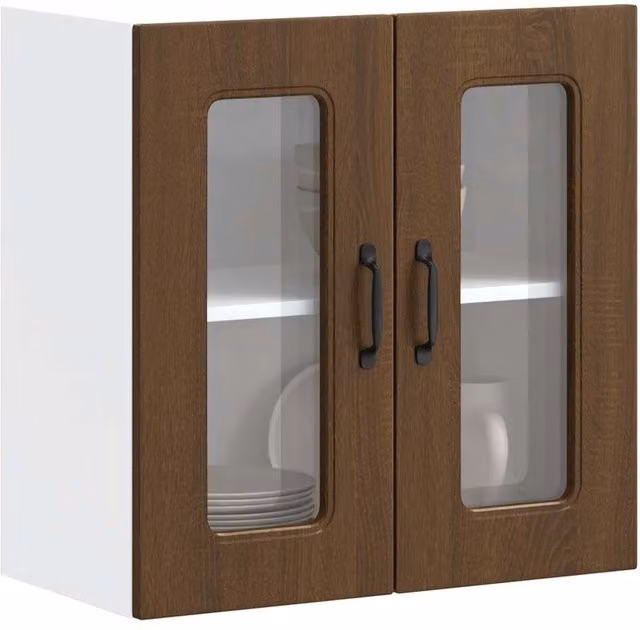 Berkfield Home Kalmar Modern Kitchen Wall Cabinet with Glass Doors in Brown Oak