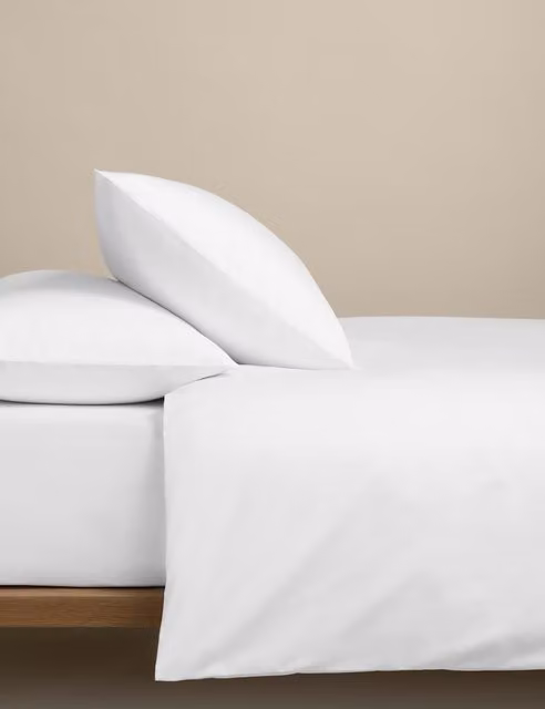 M&S Egyptian Cotton 400 Thread Count White Percale Bedding Set W/H: 140 x 200 cm