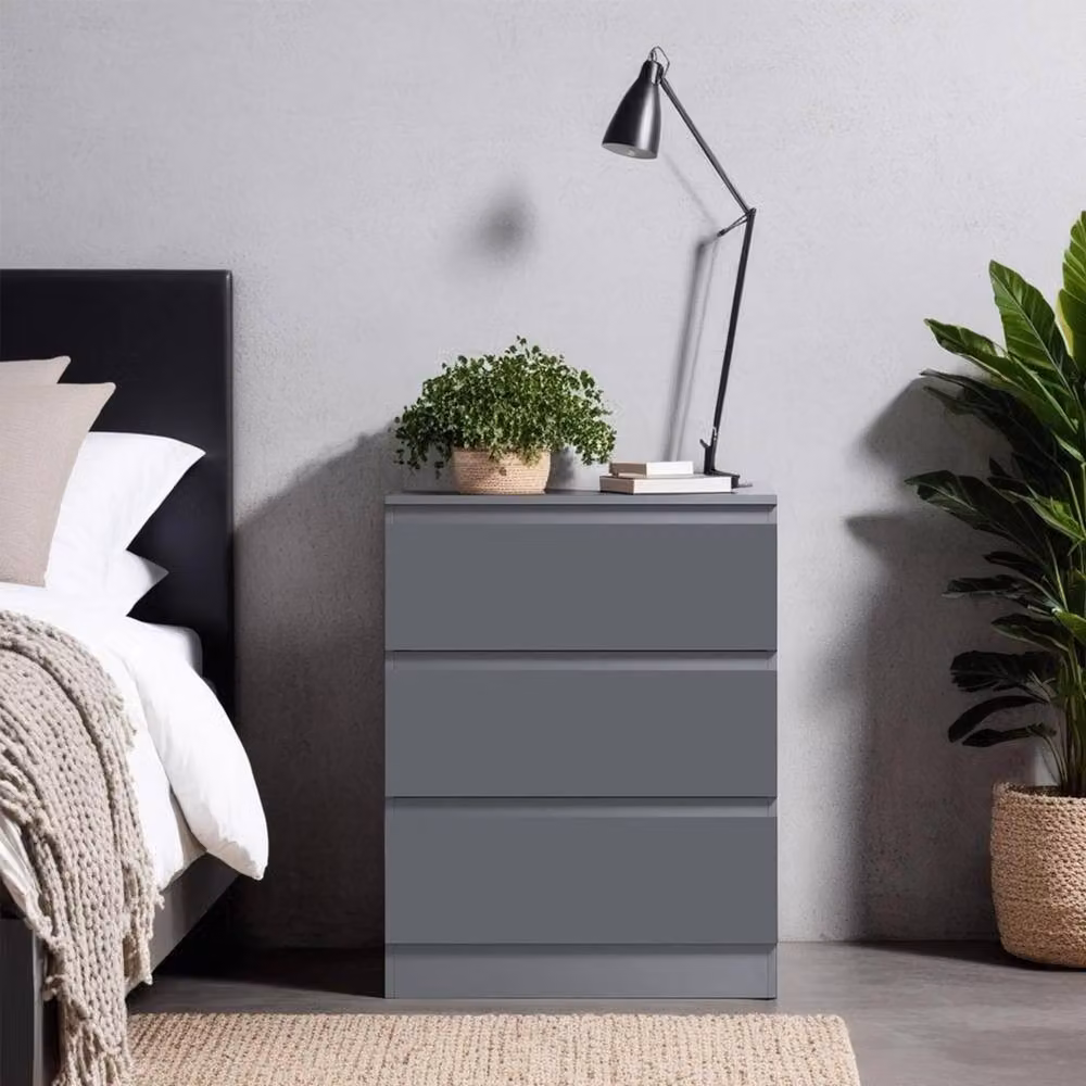 NESTLUNE 3 Drawer Bedside Bedroom Furniture in Grey, W: 100 cm, D: 15 cm – 3