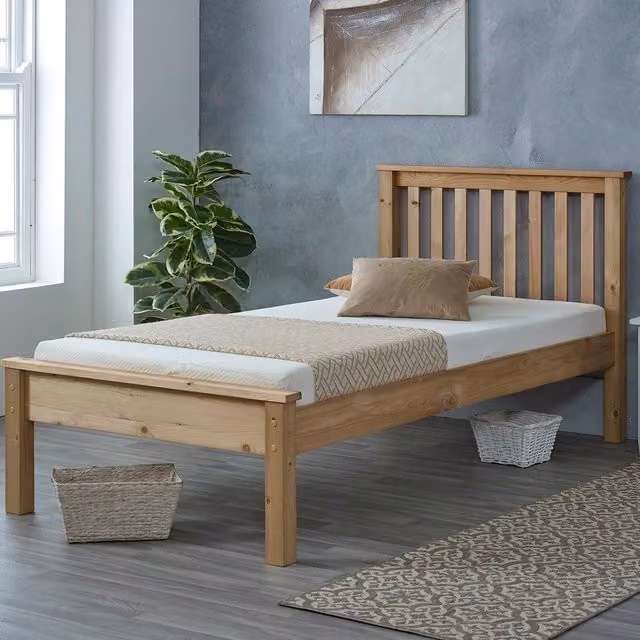 RELAXByAMani Chester Solid Pine Wooden Bed in Brown Oak, W/D/H: 120 x 200 cm