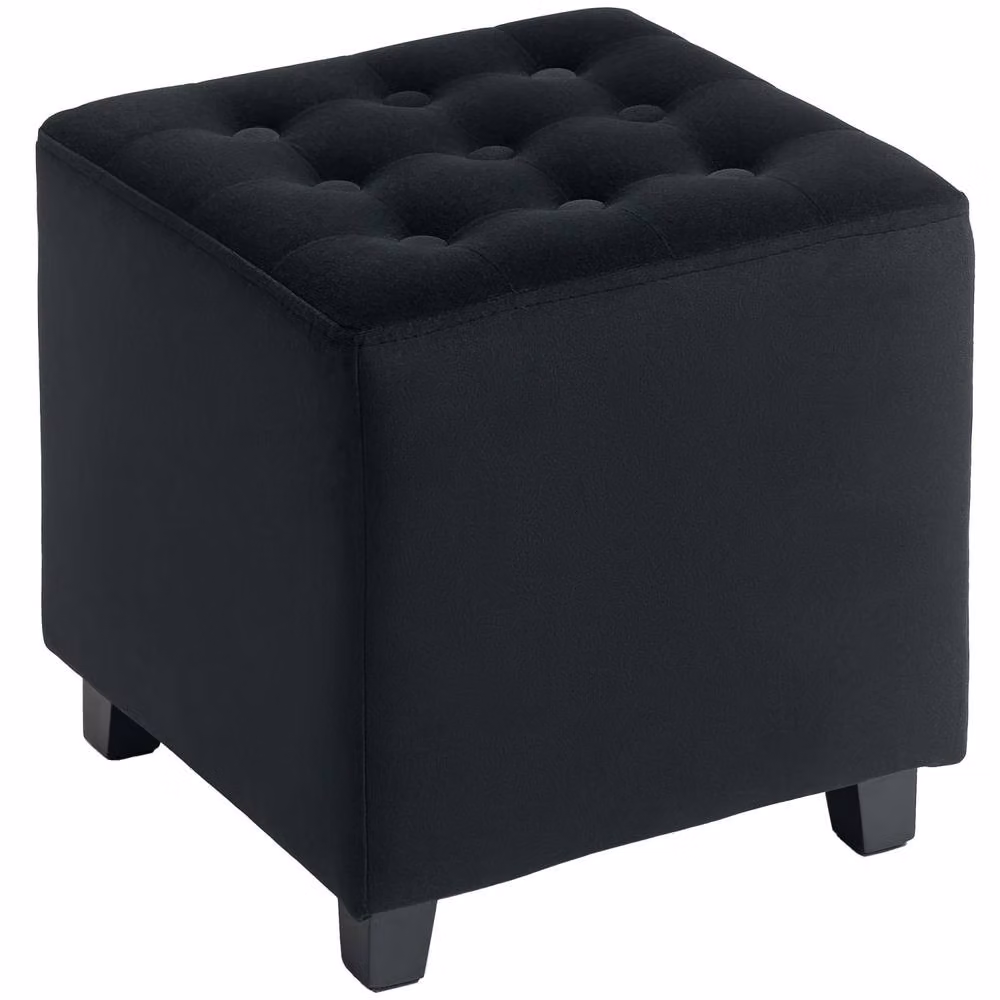 Wyld Haus Liviel Velvet Square Ottoman in Charcoal Black, W/D/H: 35 x 35 x 35 cm – 2