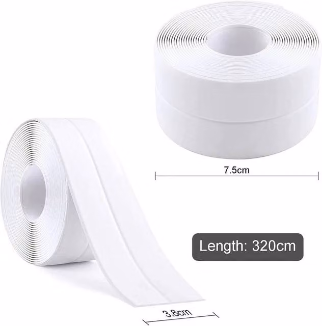 PAWNORA 2 Pack Waterproof Adhesive Sealing Tape for Bathroom and Kitchen, White, W: 3.8 cm, L: 3.2 m
