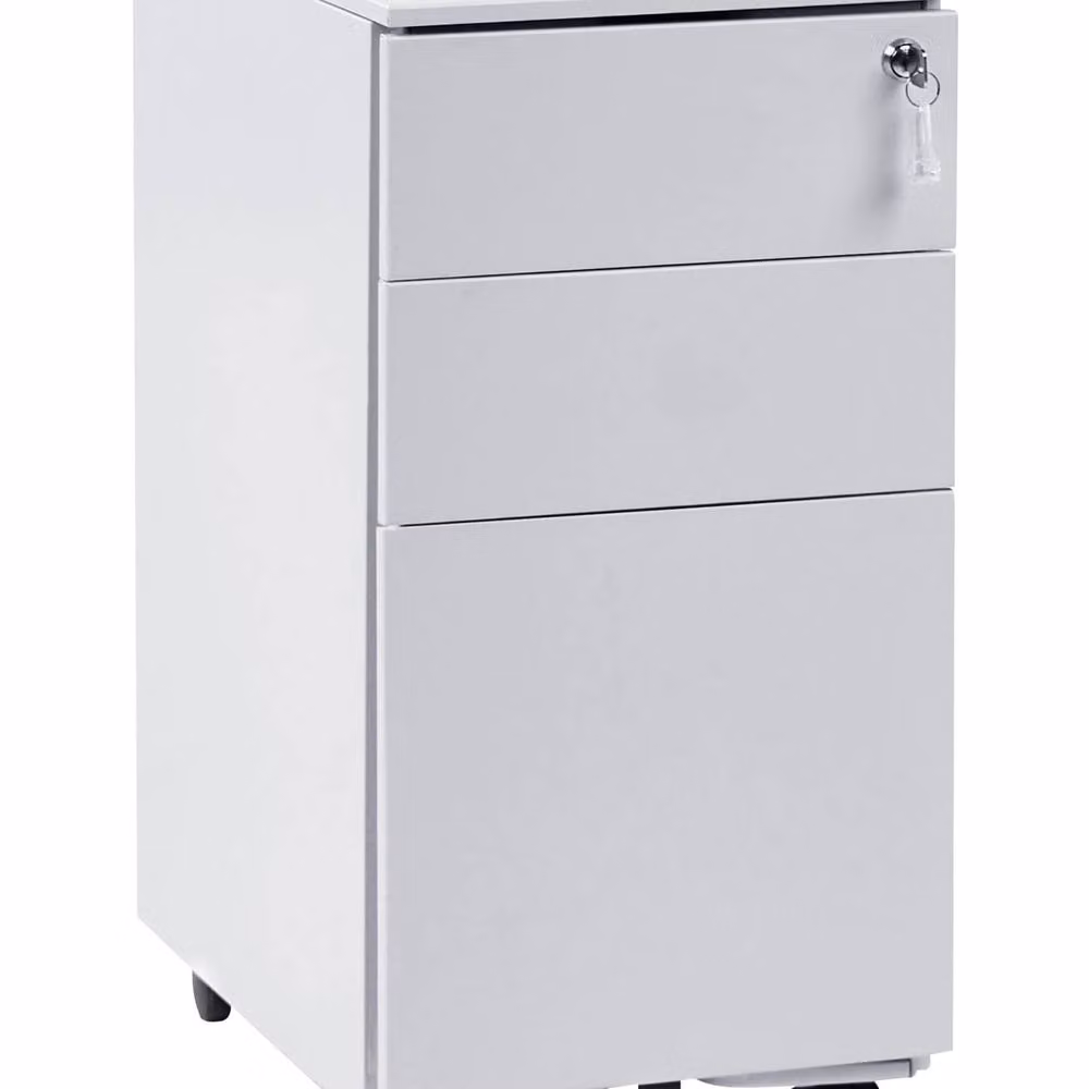 Wyld and Coco Light Grey Metal 3 Drawer Cabinet with Lock and Castors, W: 30 cm, D: 45 cm, H: 60 cm – 2