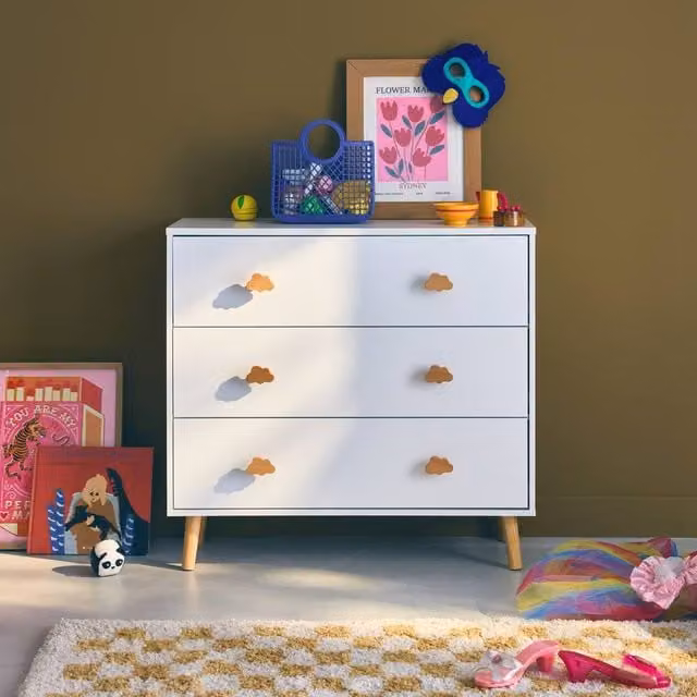 sweeek Chest of 3 Drawers in White Pine Wood, H 75.7 x W 80.0 x D 30.0 cm – 1