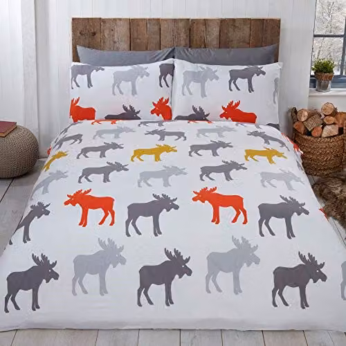 Rapport Home Moose Animal Print 100% Cotton Flannelette Duvet Cover and Pillowcase Set in Multicolour, 200 x 200 cm – 1