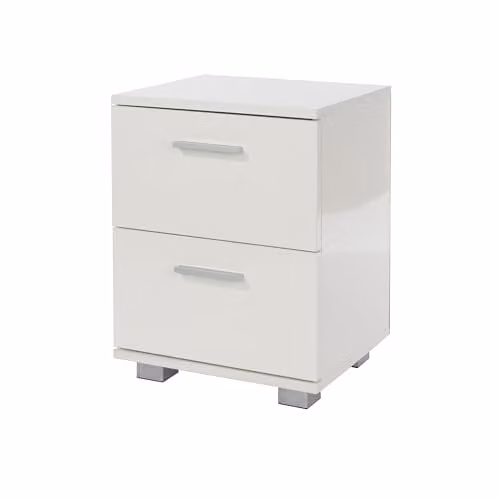 Core Products Lido 2 Drawer Bedside Cabinet in High Gloss White with Silver Feet, W/D/H: 30 x 35 x 47.5 cm