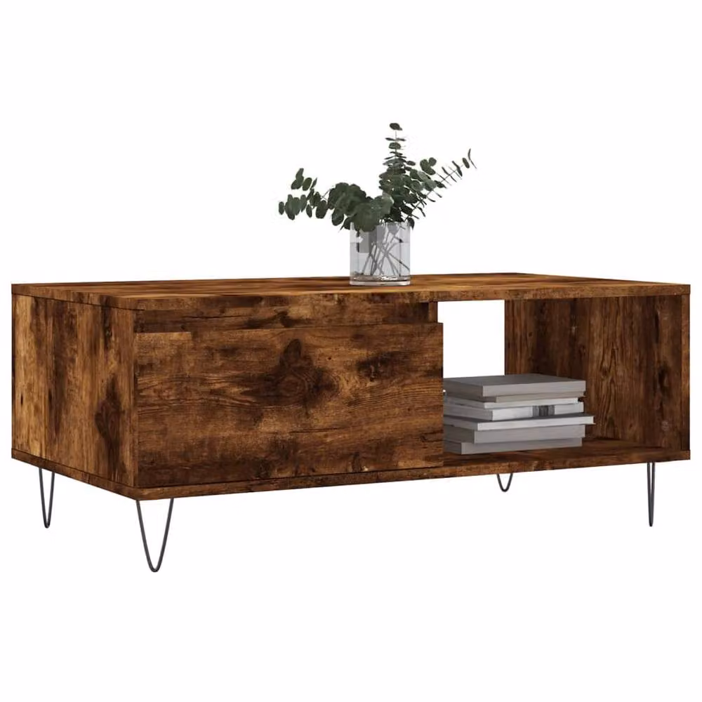 Berkfield Home Modern Smoked Oak Coffee Table in Brown, W/D/H: 90 x 50 x 36.5 cm – 3