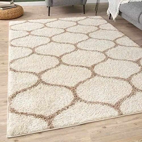 THE RUGS Moroccan Shaggy Area Rug, Beige, W: 60 cm, D: 110 cm, H: 3 cm