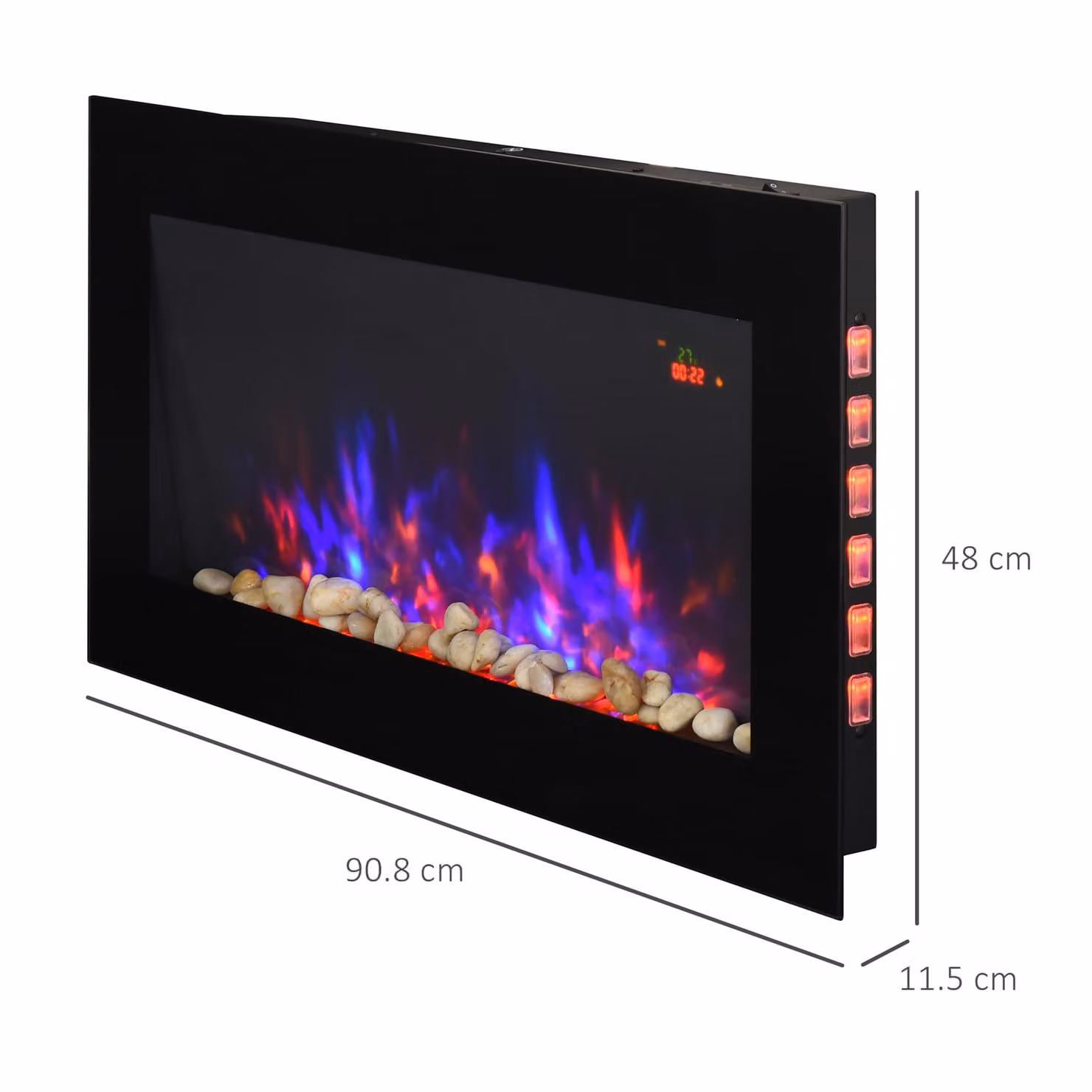 HOMCOM 2000W LED Electric Fireplace with Remote Control and Timer in Black – 3
