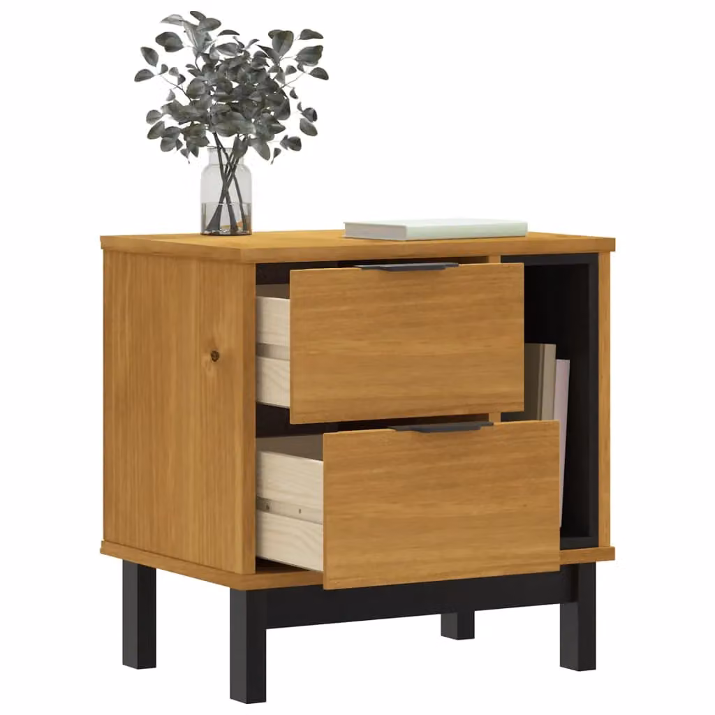 Berkfield Home FLAM Bedside Cabinet in Brown Solid Pine Wood, W/D/H: 49 x 35 x 50 cm – 3