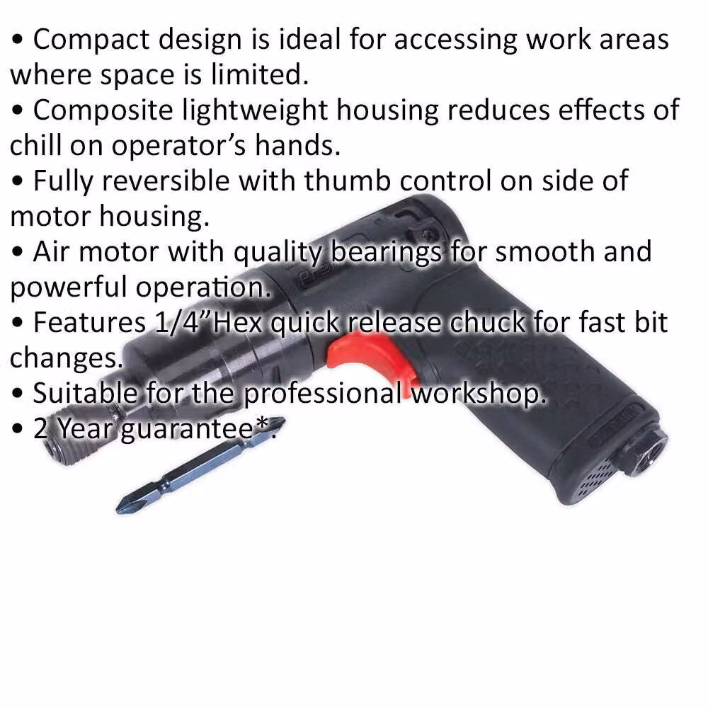 Loops Reversible Mini Air Screwdriver with Pistol Grip, 1/4" BSP, High Torque, Black and Multicolour – 2