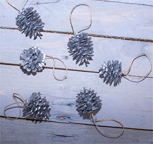 Netagon Pack of 6 Silver Hanging Pine Cone Pendant Decorations for Christmas and Parties – 4