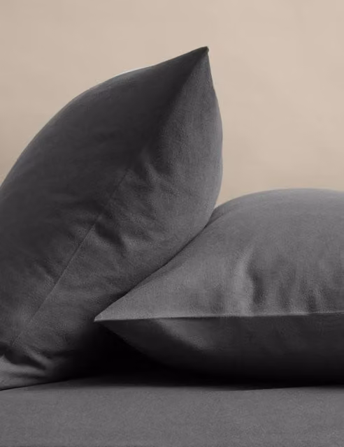 M&S 2 Pack Pure Cotton Brushed Flannelette Pillowcases in Charcoal Grey