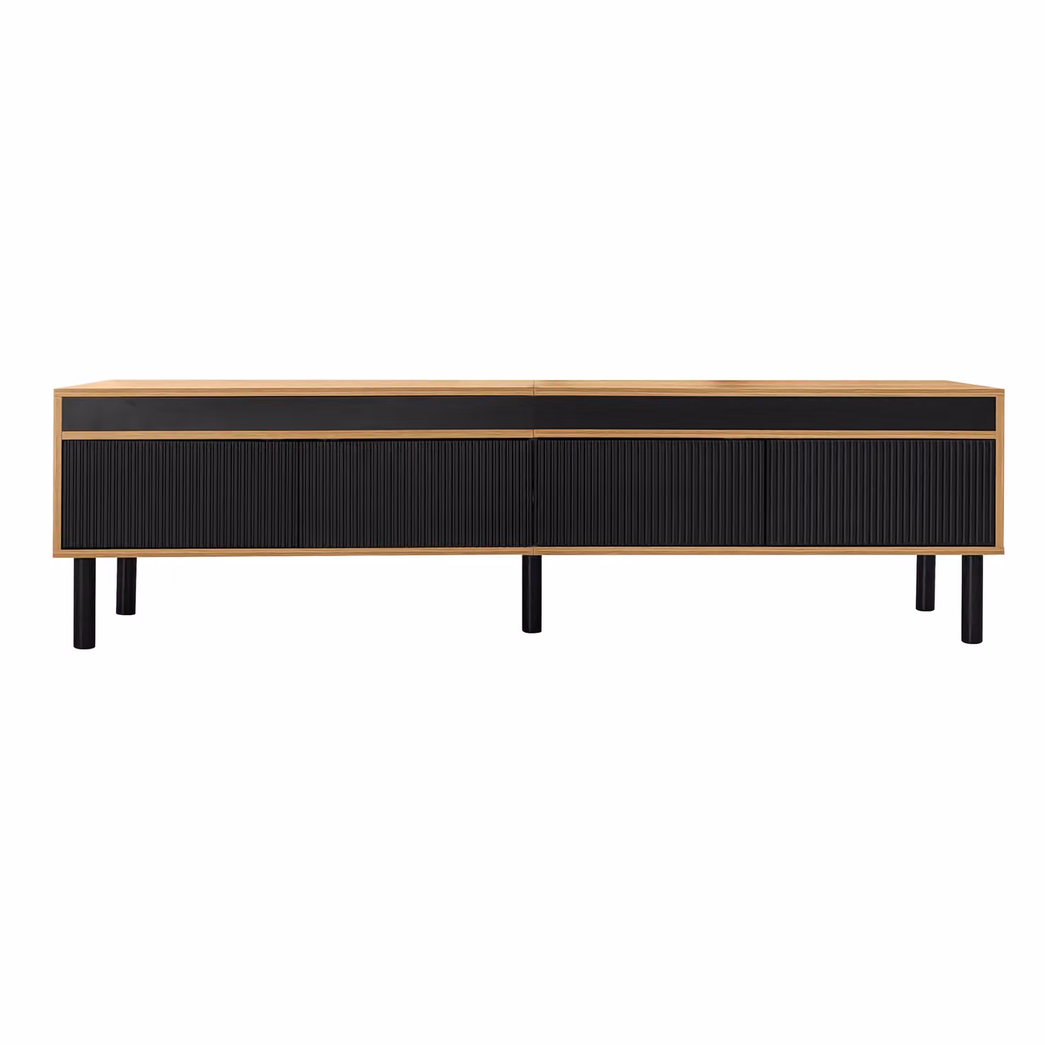 Aosom UK Elegant Striped TV Cabinet with 4 Doors and Wooden Legs in Black and Natural, W: 170 cm, D: 38 cm, H: 47 cm – 2