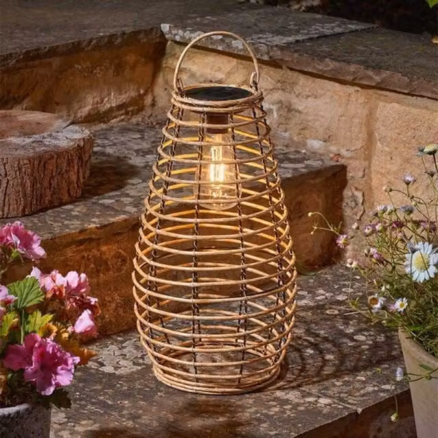 Garden Mile Solar LED Rattan Garden Lantern Light in Brown