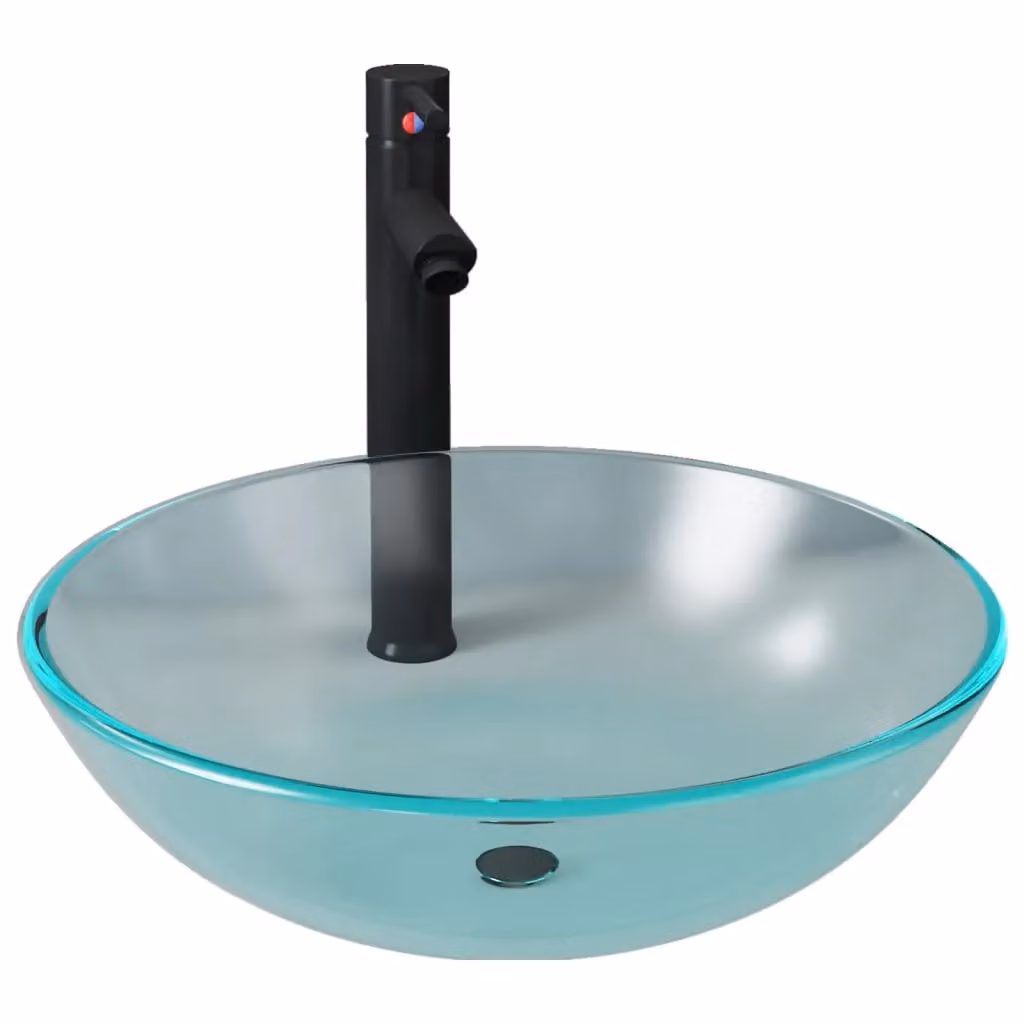 Berkfield Home Black Frosted Tempered Glass Round Countertop Bathroom Sink with Tap and Push Drain – 2