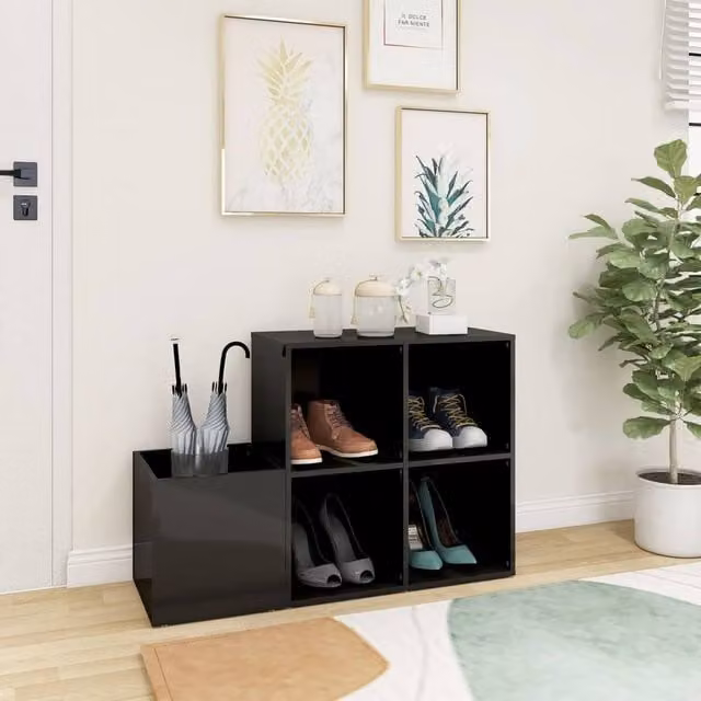Berkfield Home High Gloss Grey Hall Shoe Cabinet W: 105 cm, D: 35.5 cm, H: 70 cm – 1