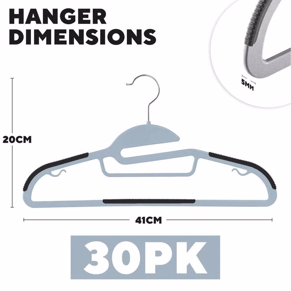 KORVIXA 30 Pack Non-Slip Contoured Shoulder Coat Hangers in Grey – 2