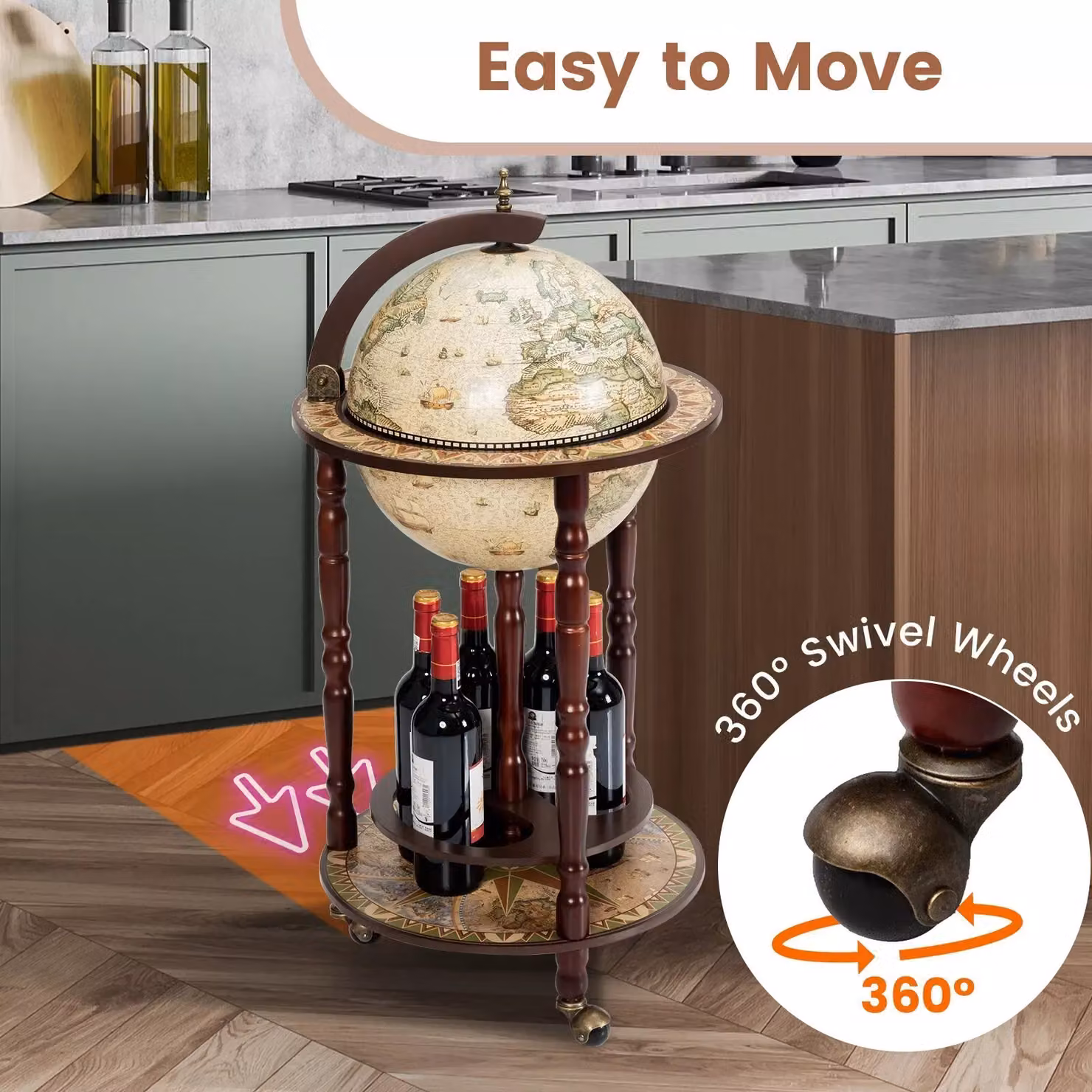 Costway Globe Wine Rack Storage Cabinet with Castors in White and Beige – 6