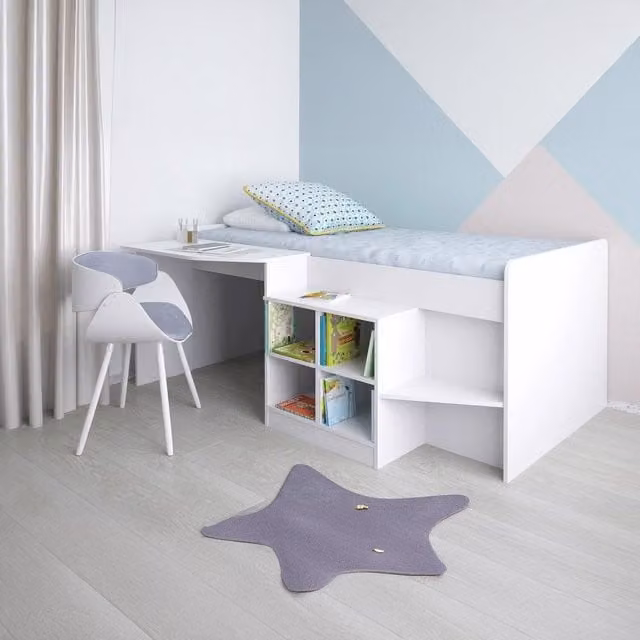 Kidsaw Pilot 3ft Single White Cabin Bed with Side Compartments and House Frame, W/D/H: 90 x 190 cm