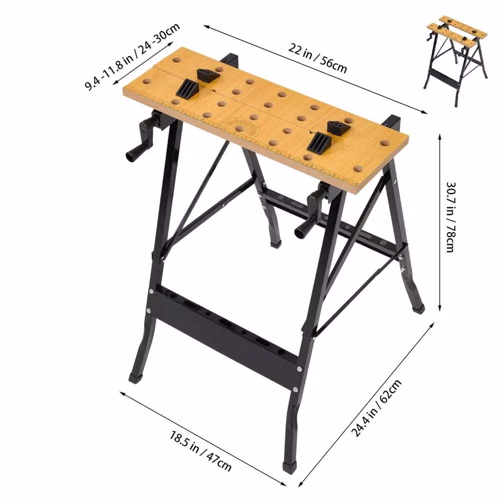 Hinsinc Foldable Portable Wood and Steel Workbench in Black W: 1000 cm, D: 52 cm – 2