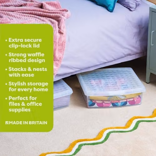 Wham 4 x 13.2L Square Stackable Plastic Storage Boxes with Lids, Transparent – 2