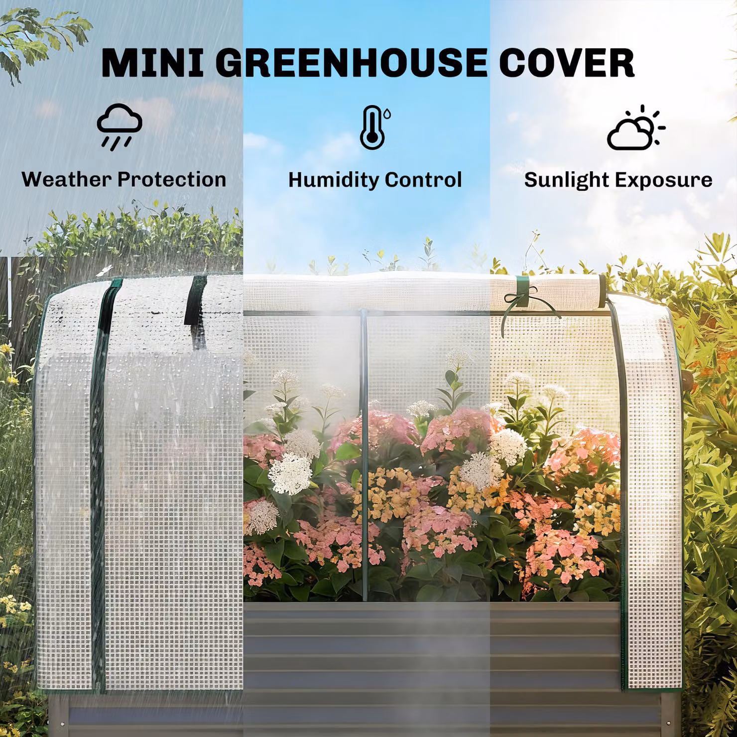 Outsunny Grey Galvanised Metal Raised Planter with Greenhouse Cover, Bed Liner and Bottom Shelf, W/D/H: 140 x 120 x 55 cm – 4