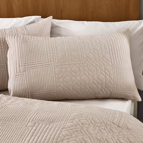 Catherine Lansfield Folkstone Geo Microfibre Duvet Cover and Pillowcase Set in Beige/Sand, W/D/H: 200 x 200 cm, Pillowcases: 50 x 75 cm – 2