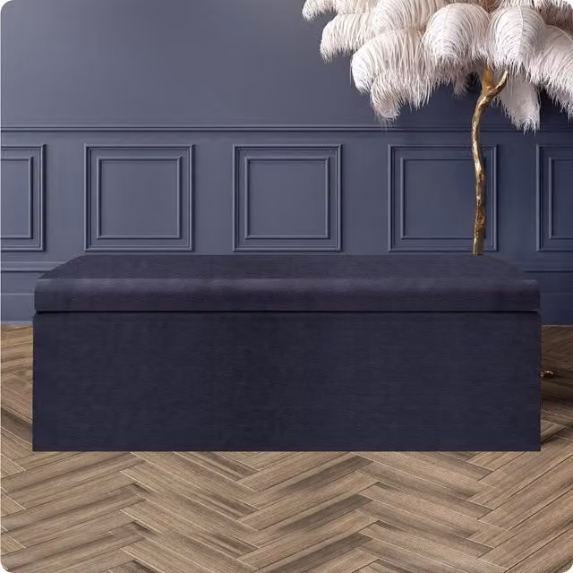 R&M Furnishers Charcoal Naples Velvet Upholstered Storage Ottoman Bench
