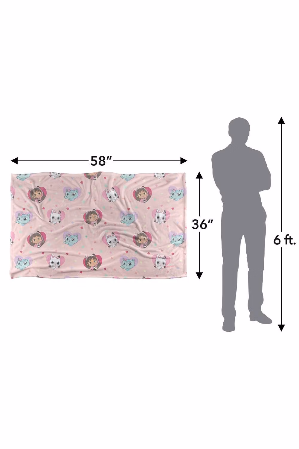 NBCU Gabby's Dollhouse Pandy Paws Hearts Super Soft Throw Blanket, Pink and Multicolour, W: 91.44 cm, H: 147.32 cm – 2