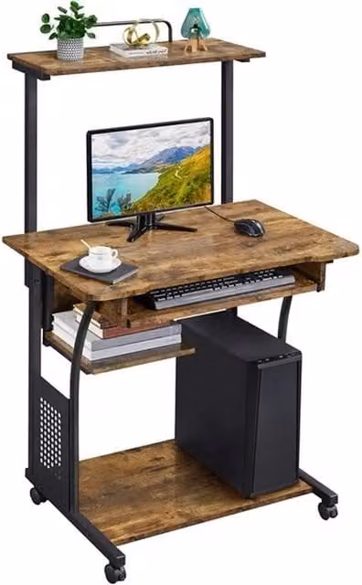 Kelvenix Modern Computer Desk in Brown with Printer Shelf and Castors W/D/H: 131.5 x 80.0 x 0.6 cm – 1