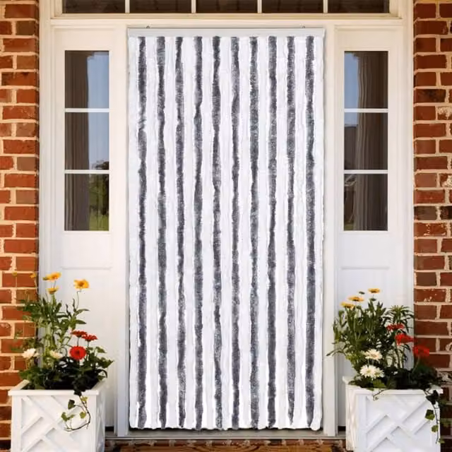 Berkfield Home Grey and White Striped Chenille Insect Curtain, W: 90 cm, H: 220 cm