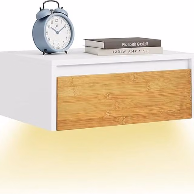 SoBuy White Floating Wall Mounted Bedside Table with Integrated Lighting