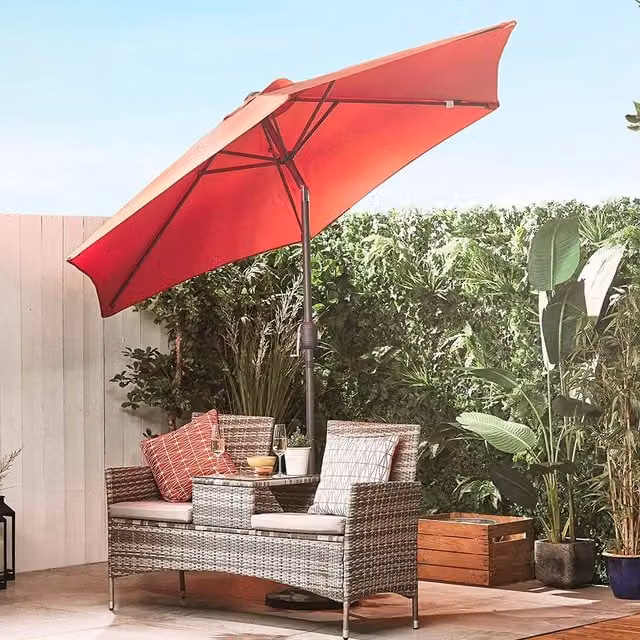 VonHaus Tilting Steel Parasol in Orange with Polyester Canopy, 2.7m