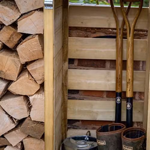 Forest Garden Large Premium Rustic Wood Log and Tool Store, Brown, W: 176 cm, D: 69 cm, H: 151.9 cm – 4